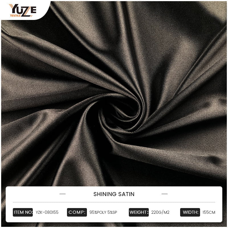 Shiny satin knit fabric retains shape and comfort in a variety of applications